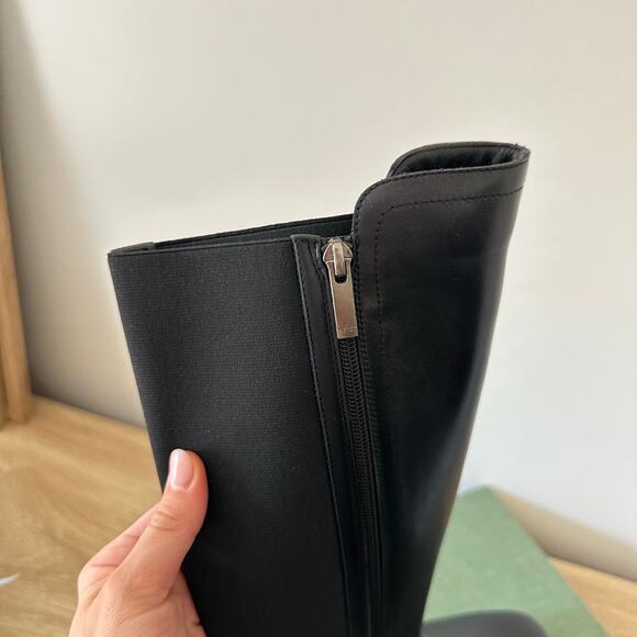 Aquatalia Leather Zip Up Block Heels Knee High Boots Black 8.5 - Picture 5 of 7